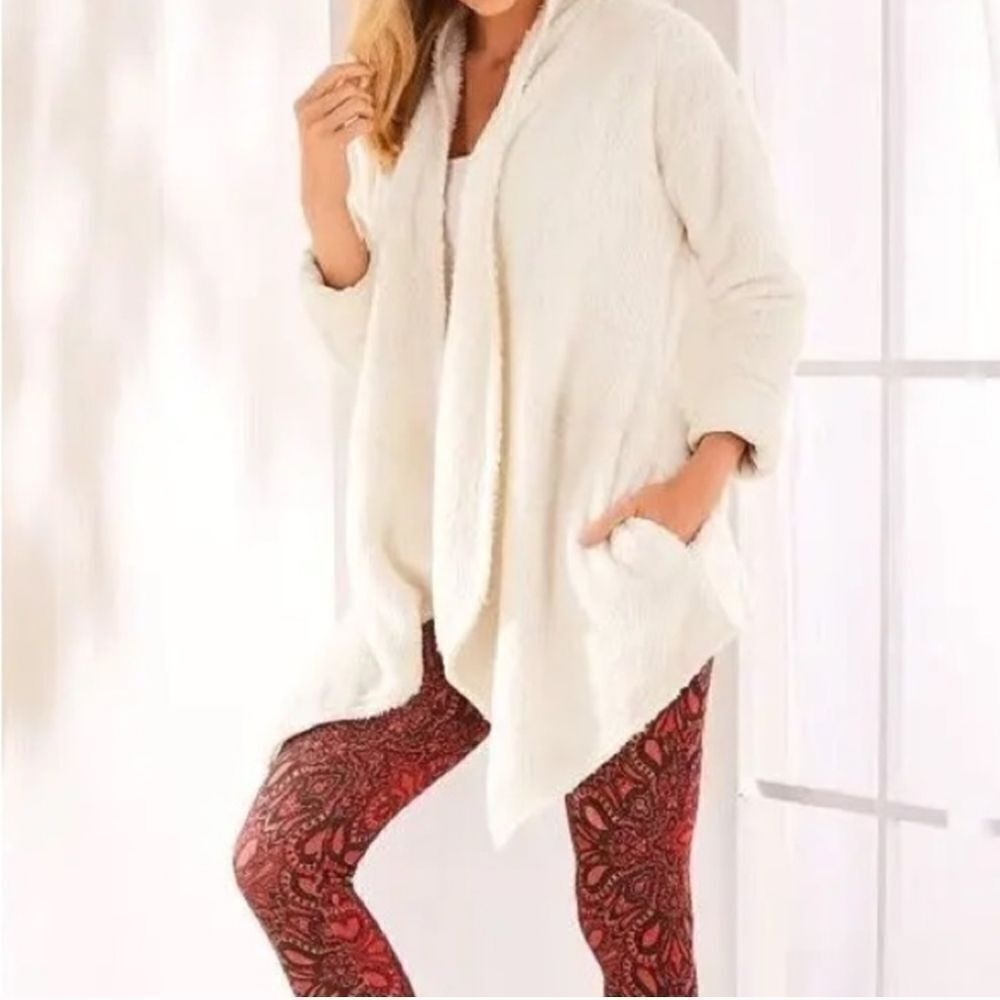 Soft Surroundings Cozy Up Cream Sherpa Cardigan Sz M